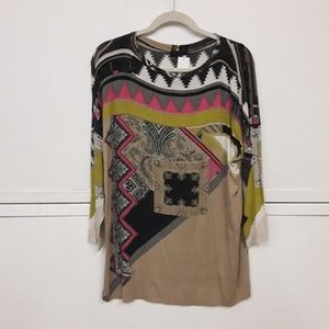 Etro Tan, Pink, Green Geo Print Long Sleeve Top - image 1